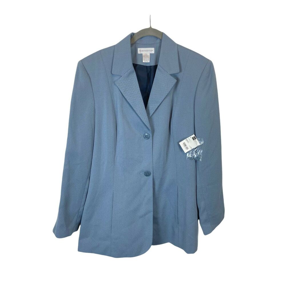 Blazer Vintage Worthington Women's Blue Herringbone Long Sleeve Collared Size 16
